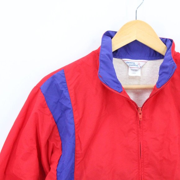 Vintage Moving Comfort Windbreaker Jacket Womens Red & Blue Full Zip Size Large - Picture 4 of 8